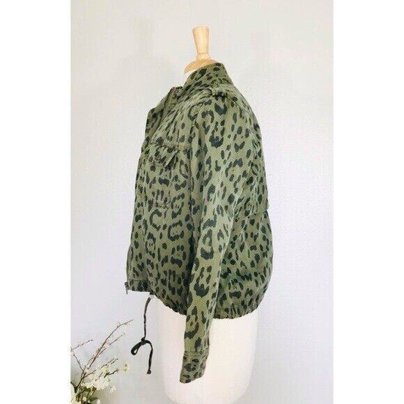 Rails Collins Jacket Linen Green Moto Utility Leopard Print Anthropologie , XS - Picture 5 of 7